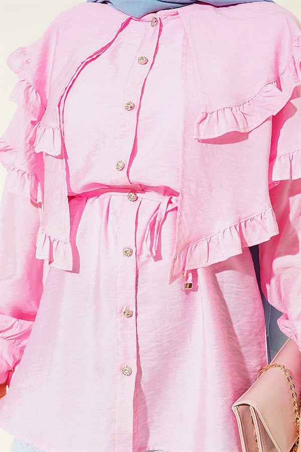 Double Ruffle Sailor Collar Shirt Pink