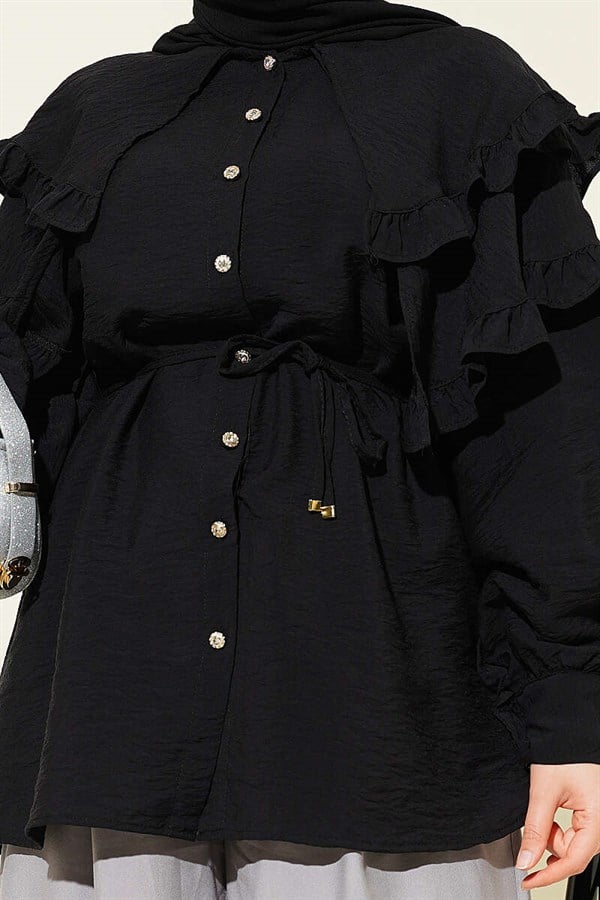 Double Ruffle Sailor Collar Shirt, Black