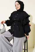 Double Ruffle Sailor Collar Shirt, Black
