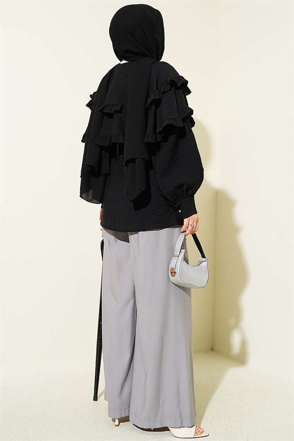 Double Ruffle Sailor Collar Shirt, Black