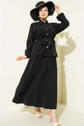 Double Ruffled Lace Belt Modal Skirt 2 Piece Set, Black