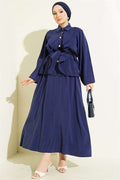 Navy Blue Modal Skirt 2 Piece Set with Double Ruffle and Strappy Belt