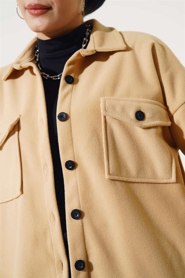 Double Chest Pocket Buttoned Jacket Camel