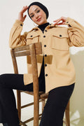 Double Chest Pocket Buttoned Jacket Camel