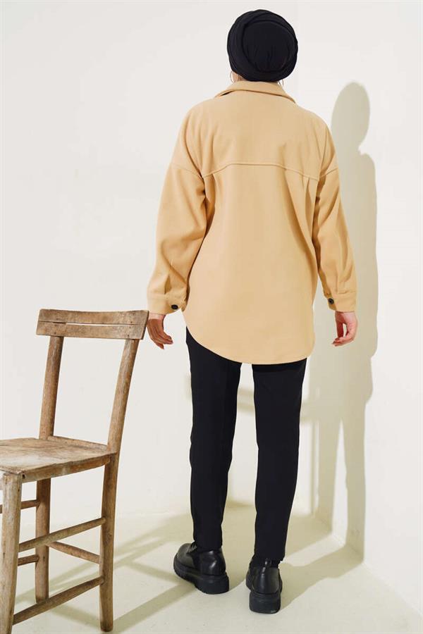 Double Chest Pocket Buttoned Jacket Camel