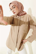 Beige Shirt with Double Breast Pockets and Concealed Button Closure