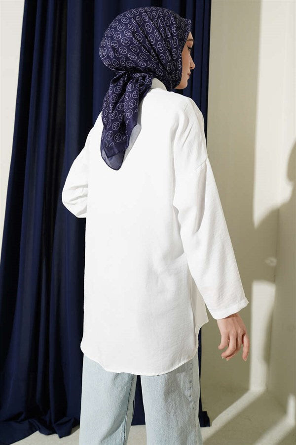 Double Breast Pocket Hidden Button Shirt White