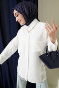 Double Breast Pocket Hidden Button Shirt White