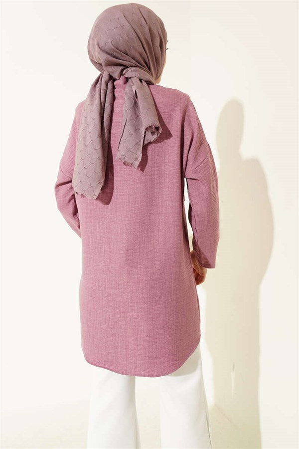 Double Breast Pocket Hidden Button Shirt, Rose Pink