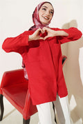 Double Breast Pocket Hidden Button Shirt Red