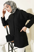 Double Breast Pocket Hidden Button Shirt Black