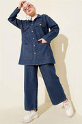Dark Blue Denim 2 Piece Set with Double Breast Pockets