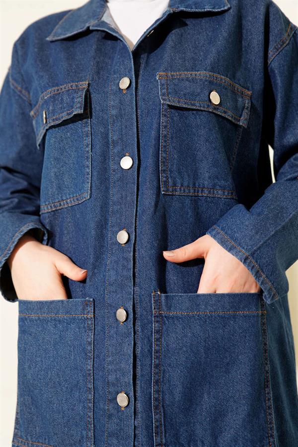 Dark Blue Denim 2 Piece Set with Double Breast Pockets