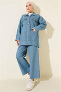 Denim 2 Piece Set with Double Breast Pockets, Blue