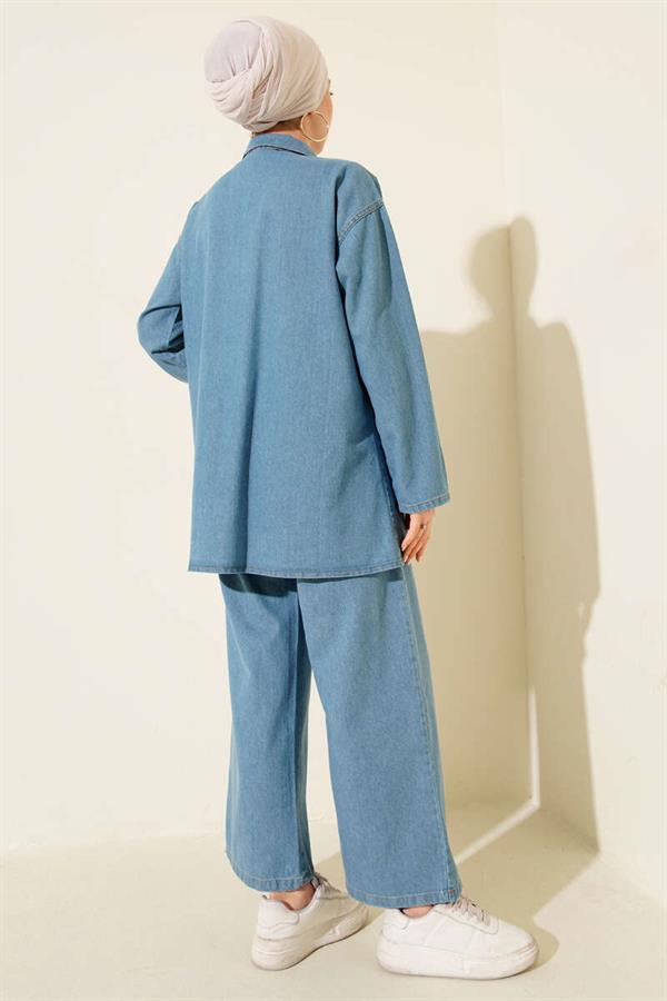 Denim 2 Piece Set with Double Breast Pockets, Blue