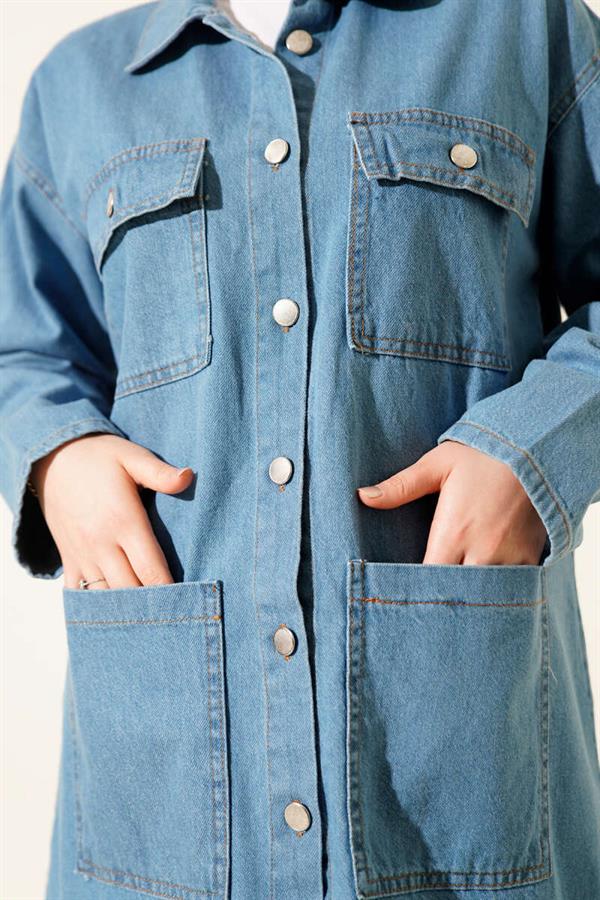 Denim 2 Piece Set with Double Breast Pockets, Blue