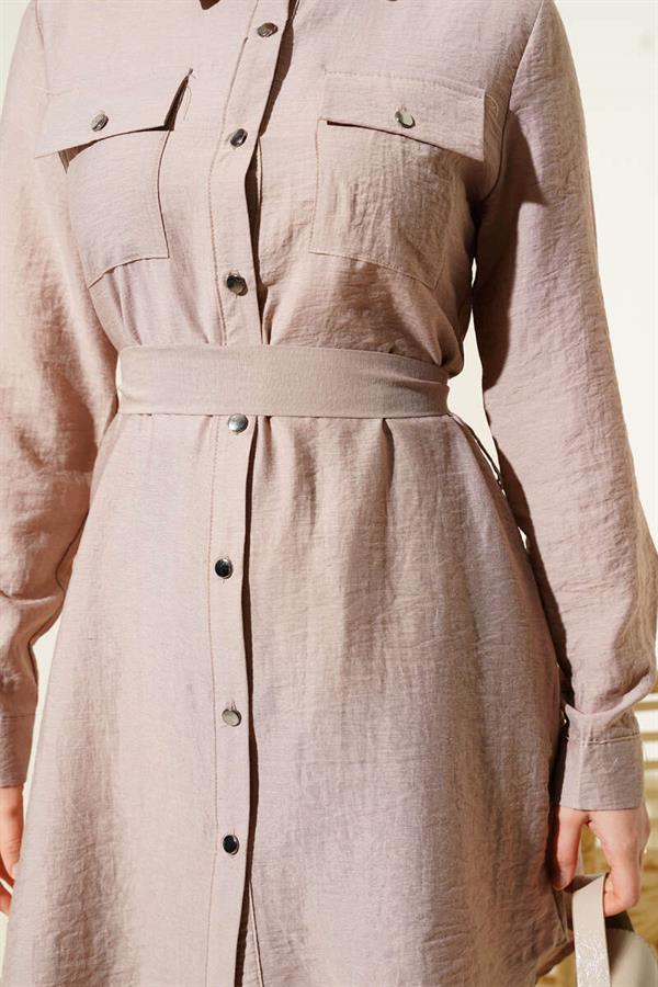 Double Chest Pocket Belted 2 Piece Set Mink