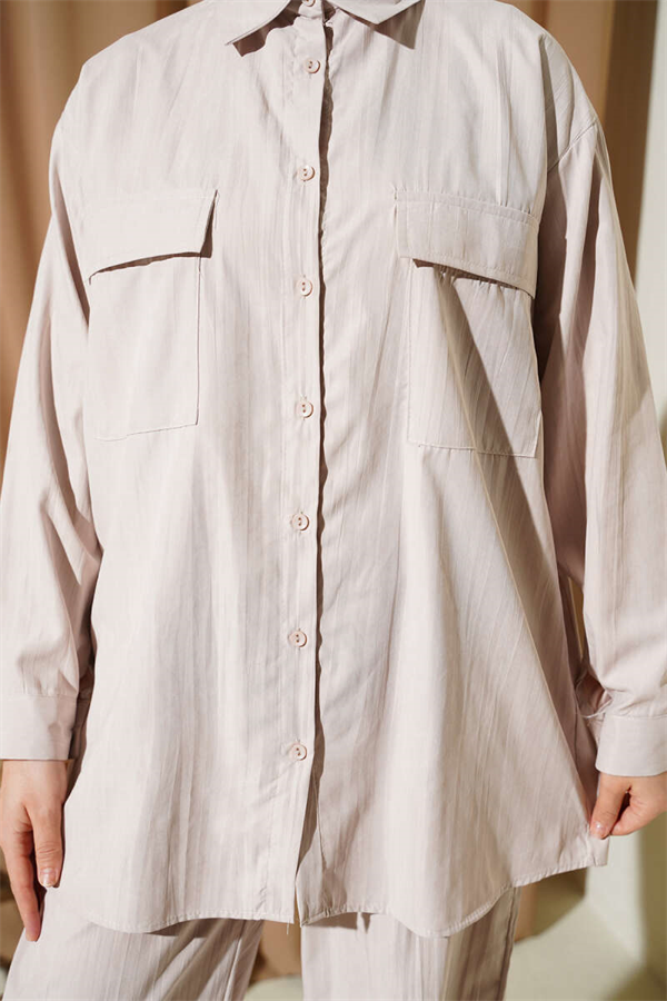 Modal 2 Piece Set with Double Breast Pockets, Beige