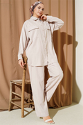 Modal 2 Piece Set with Double Breast Pockets, Beige