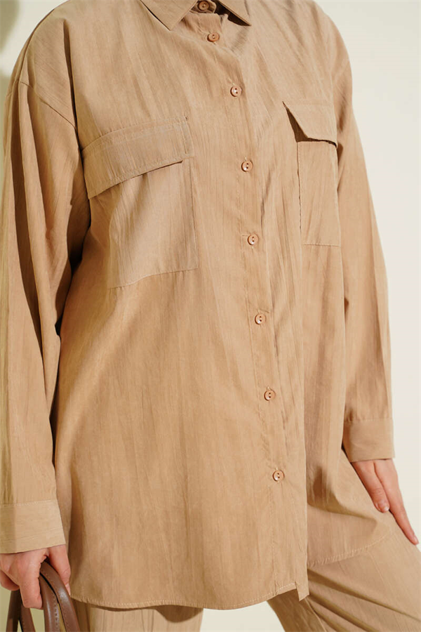 Modal 2 Piece Set with Double Breast Pockets (Latte)