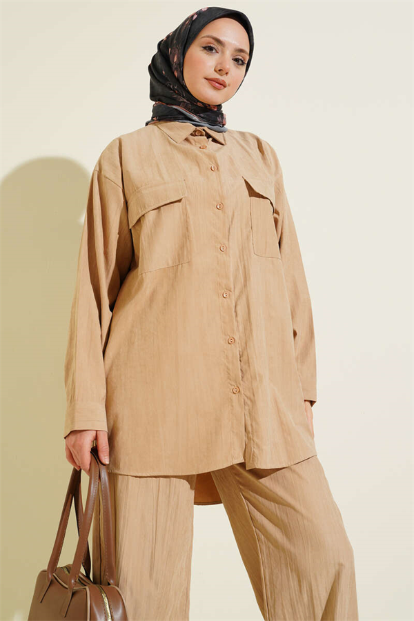 Modal 2 Piece Set with Double Breast Pockets (Latte)