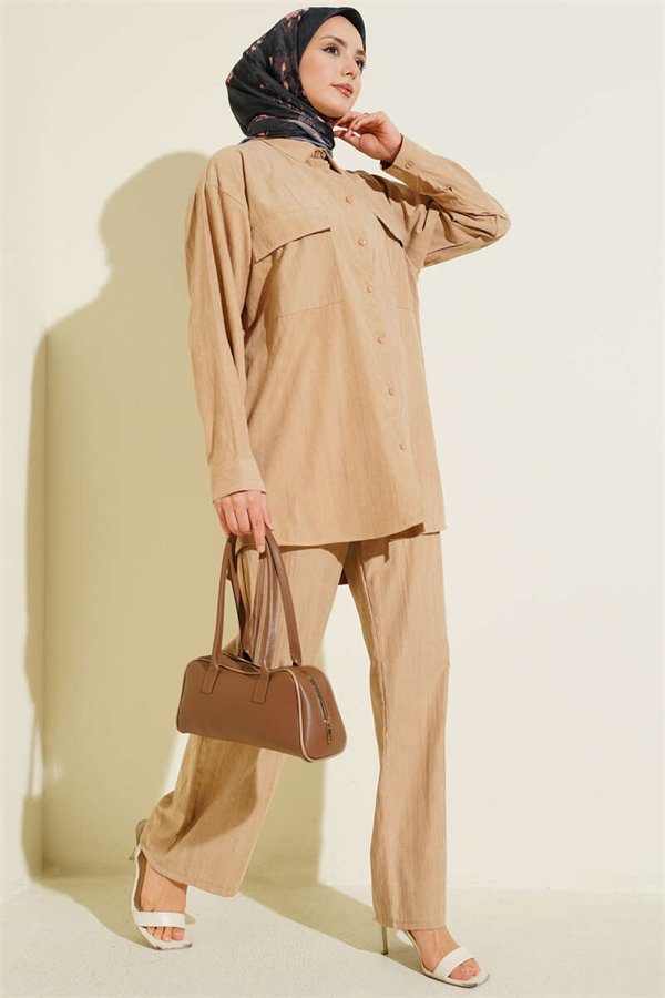 Modal 2 Piece Set with Double Breast Pockets (Latte)