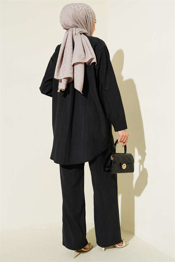 Modal 2 Piece Set with Double Breast Pockets, Black