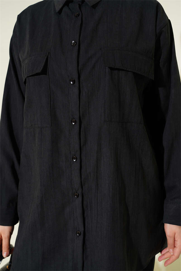 Modal 2 Piece Set with Double Breast Pockets, Black