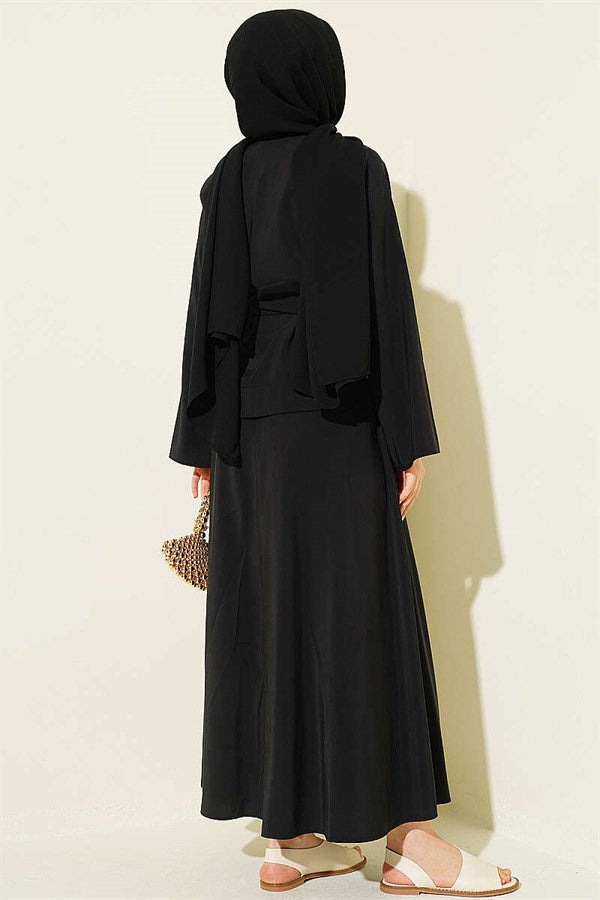 Black Tencel Skirt 2 Piece Set with Double Gold Buttons