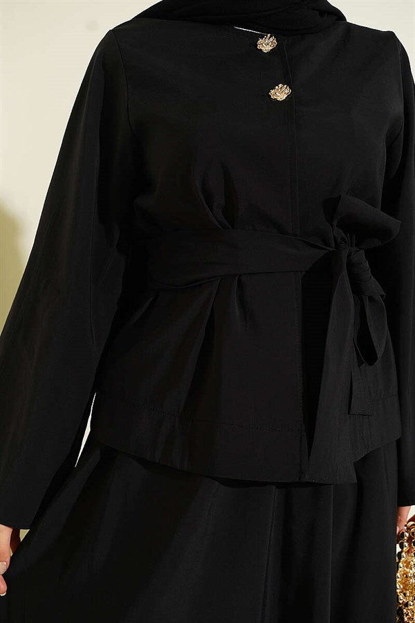 Black Tencel Skirt 2 Piece Set with Double Gold Buttons