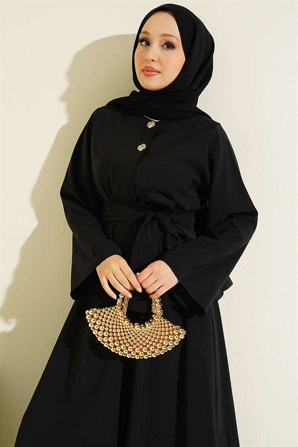 Black Tencel Skirt 2 Piece Set with Double Gold Buttons
