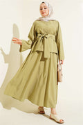 Tencel Skirt 2 Piece Set with Double Gold Buttons, Olive Green