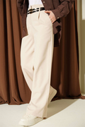 Double Thin Belt Wide Leg Trousers Beige