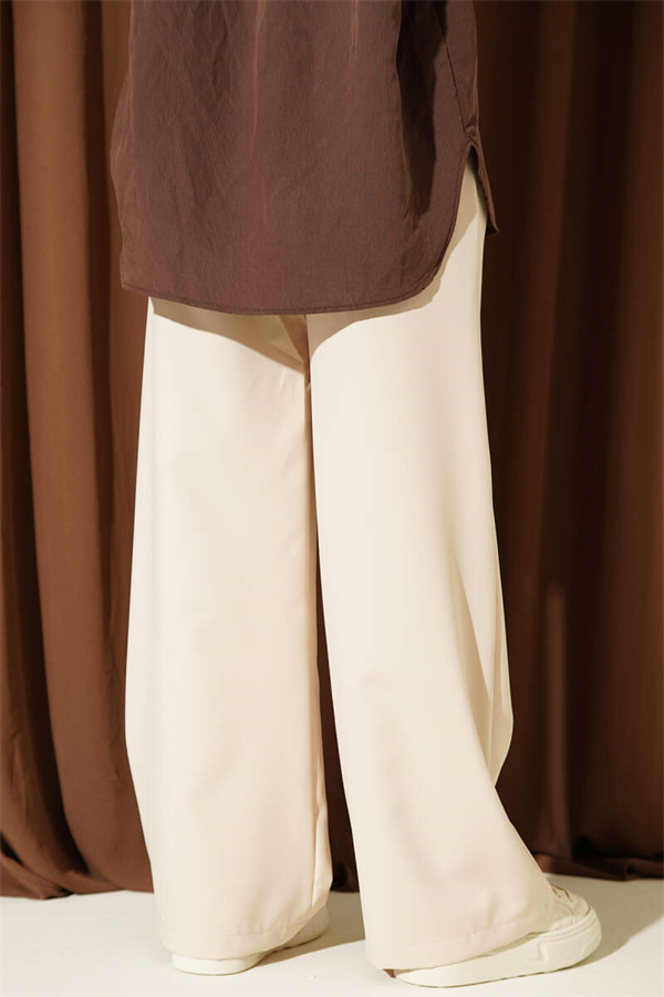 Double Thin Belt Wide Leg Trousers Beige