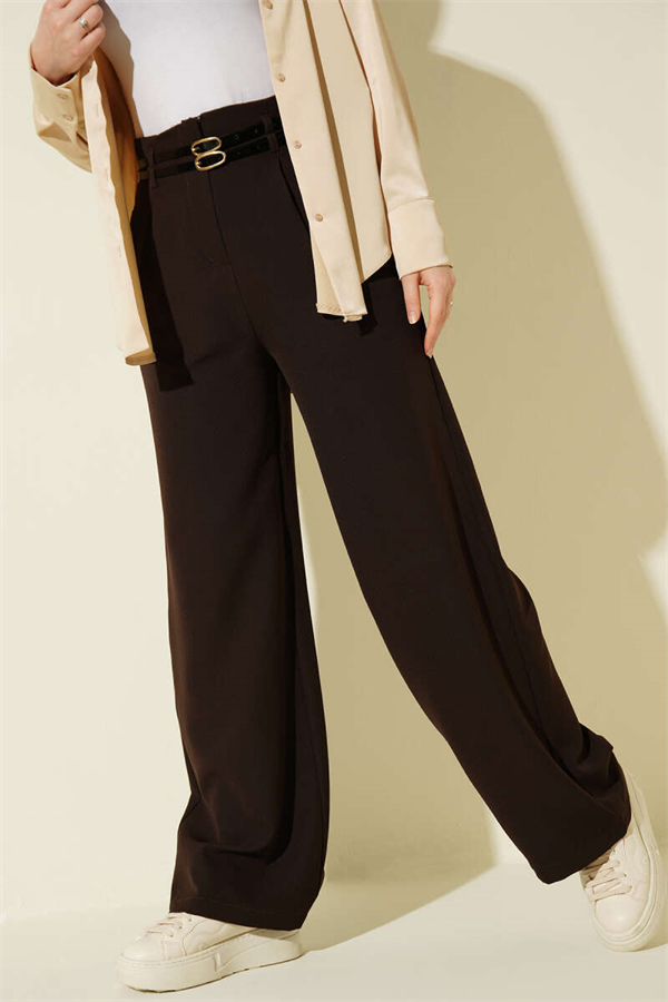 Double Thin Belt Wide Leg Trousers Coffee
