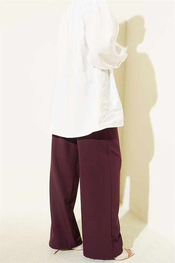 Double Thin Belt Wide Leg Trousers Plum