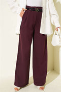 Double Thin Belt Wide Leg Trousers Plum