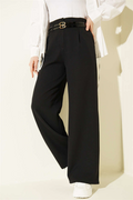 Double Thin Belt Wide Leg Trousers Black