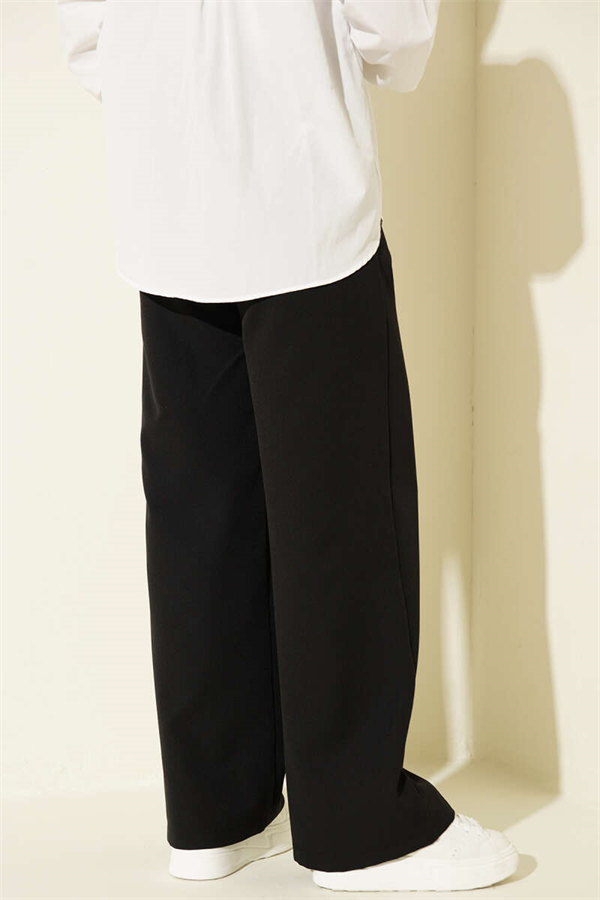 Double Thin Belt Wide Leg Trousers Black