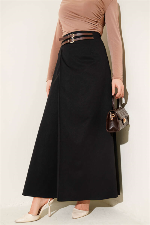 Double Belt Detail Skirt Black