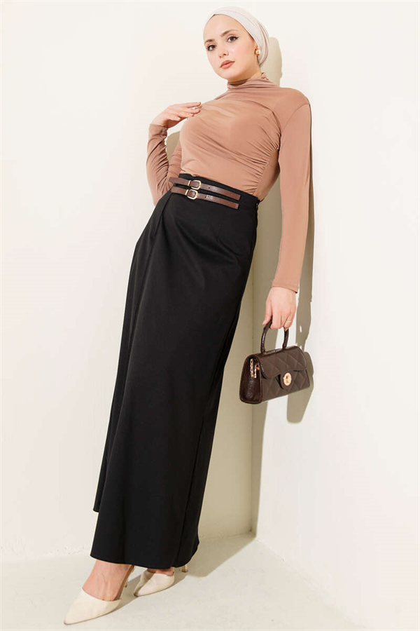 Double Belt Detail Skirt Black