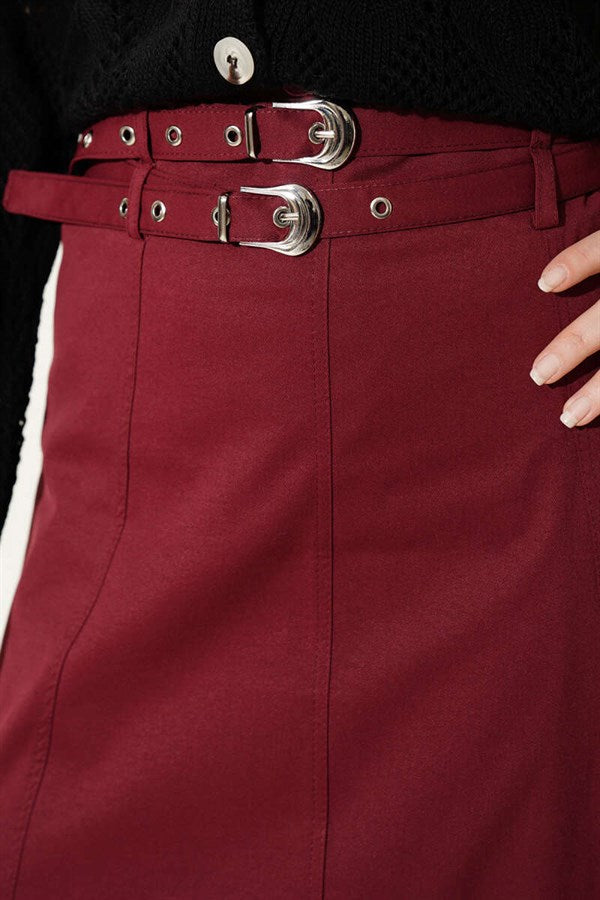 Double-Sequined Skirt with Stitching Detail, Burgundy