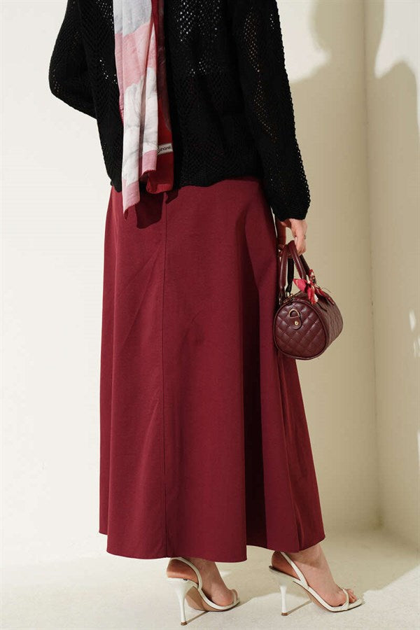 Double-Sequined Skirt with Stitching Detail, Burgundy
