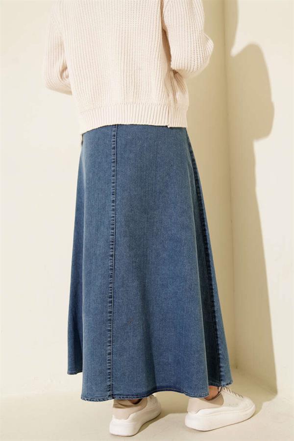 Double Belted Denim Skirt, Denim Skirt Blue