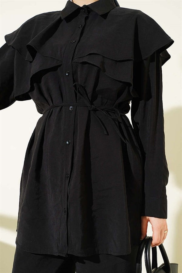 Double Cape Detail Modal 2 Piece Set Black