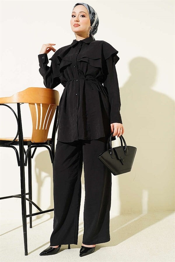 Double Cape Detail Modal 2 Piece Set Black
