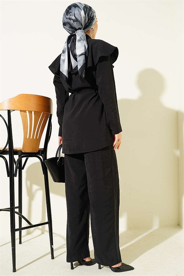 Double Cape Detail Modal 2 Piece Set Black