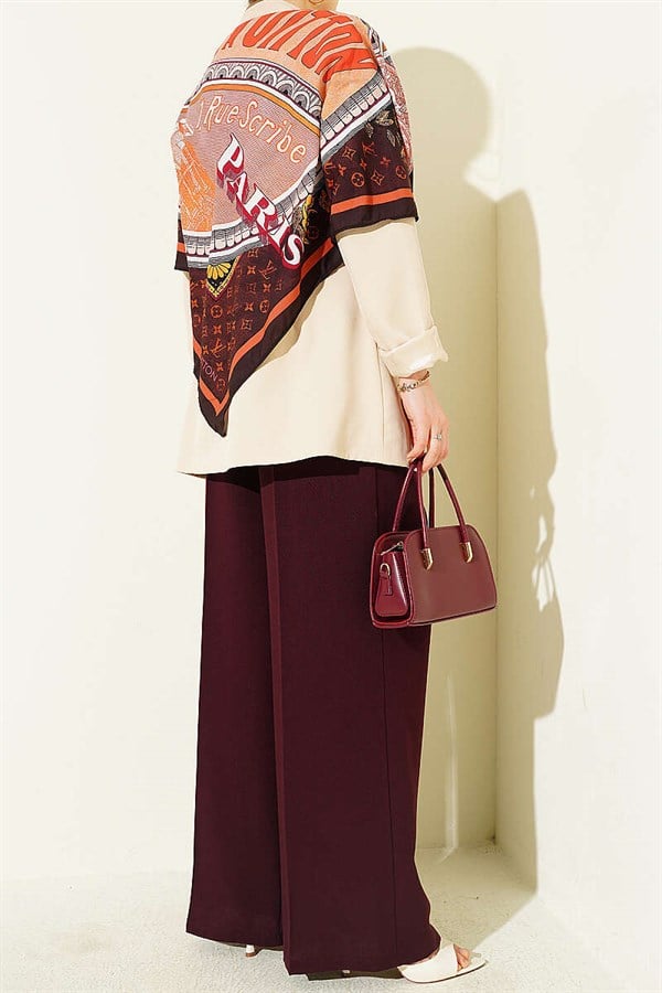 Double Pleated Buttoned Fabric Trousers, Burgundy