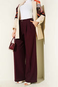 Double Pleated Buttoned Fabric Trousers, Burgundy