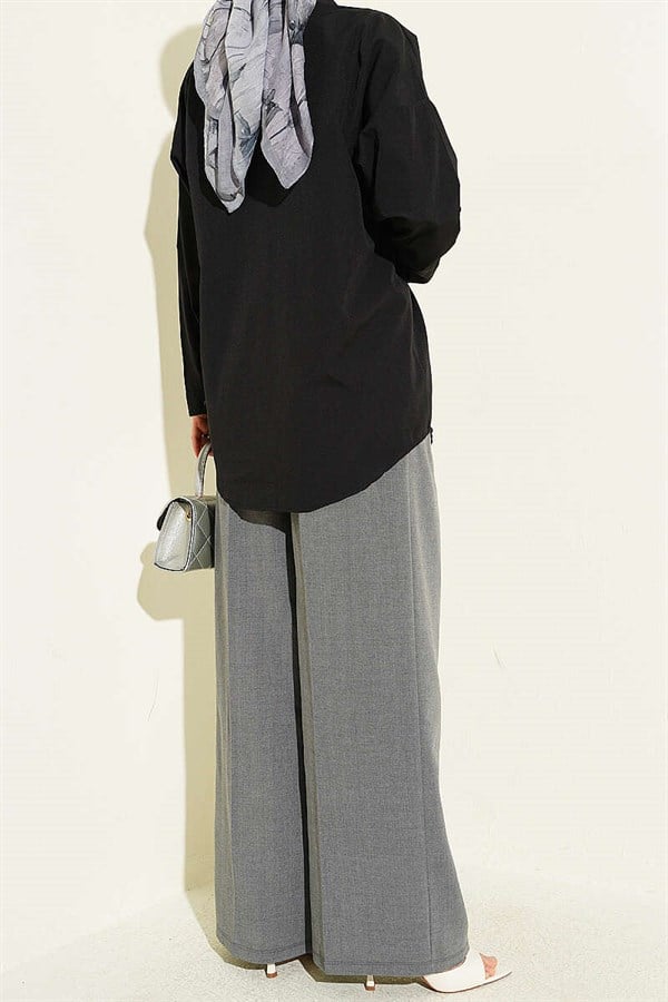 Double Pleated Buttoned Fabric Trousers, Smoke Grey
